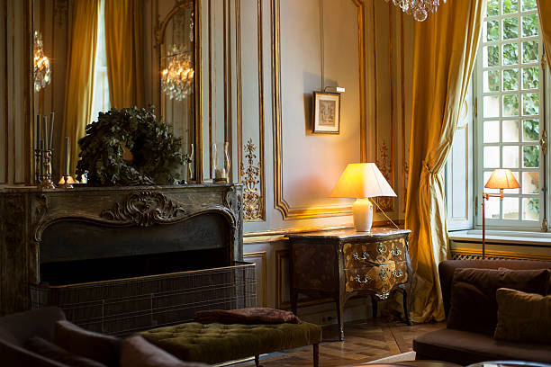 French luxury and elegans living room with furniture and crystals.