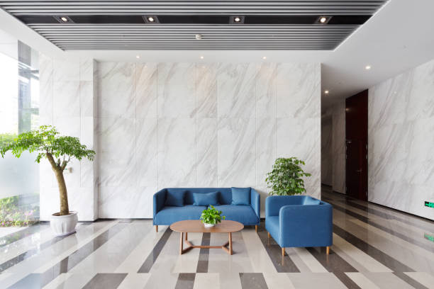 Textured walls and tiles are in the top interior trends in 2023: marble wall pattern.