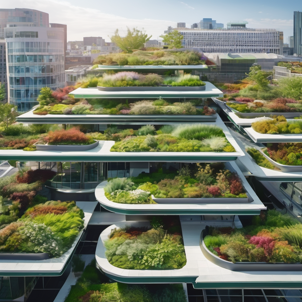 Green roofs and living walls for natural insulation, stormwater management, and biodiversity. 